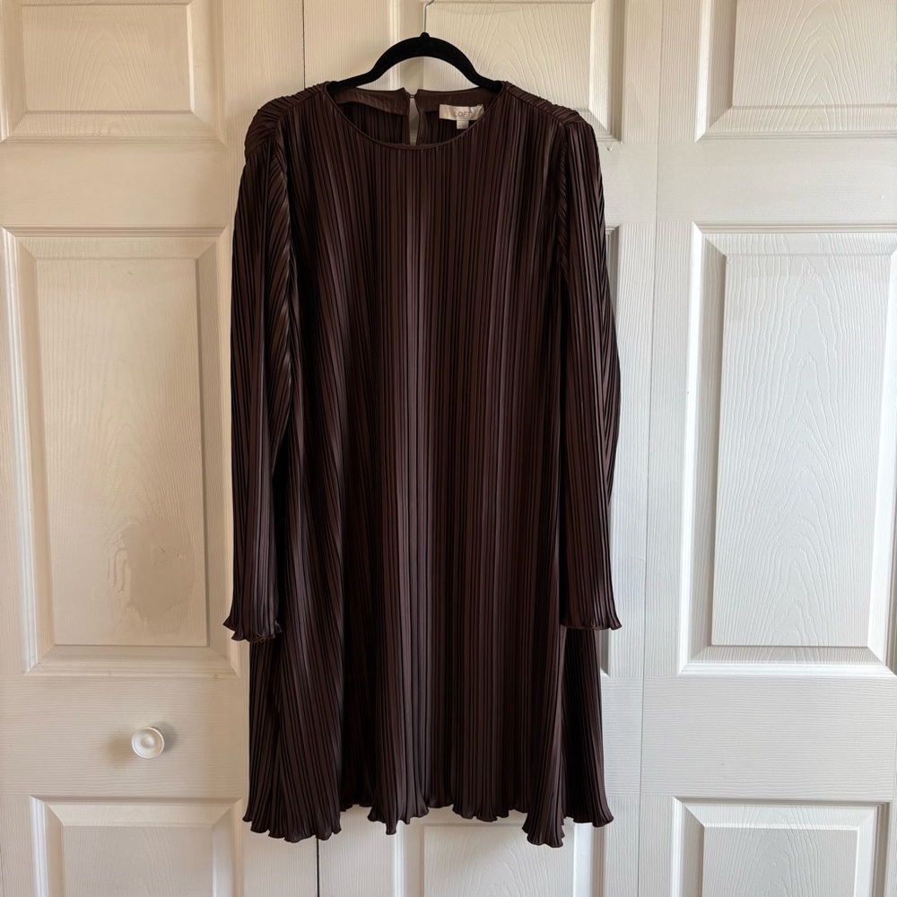 Loft Chocolate Brown Pleated Dress‎ XL Preppy Flattering Cocktail Party Romantic